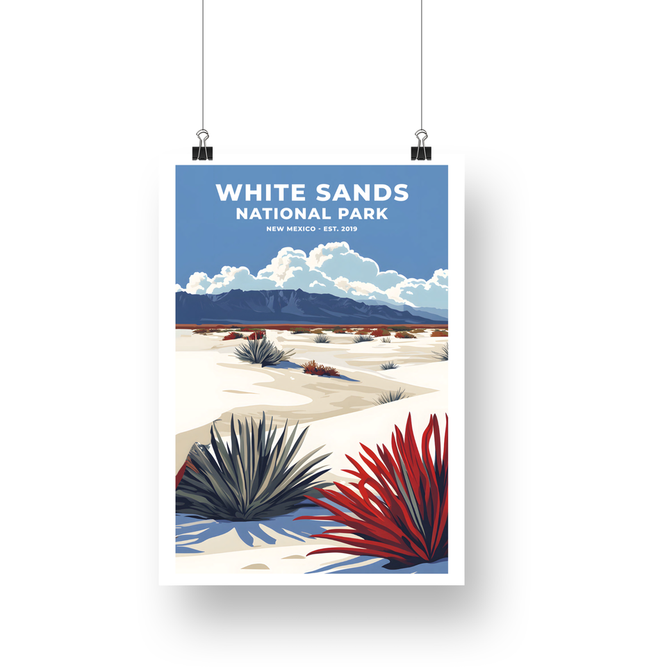 White Sands National Park Poster – White Dunes & Desert Plants