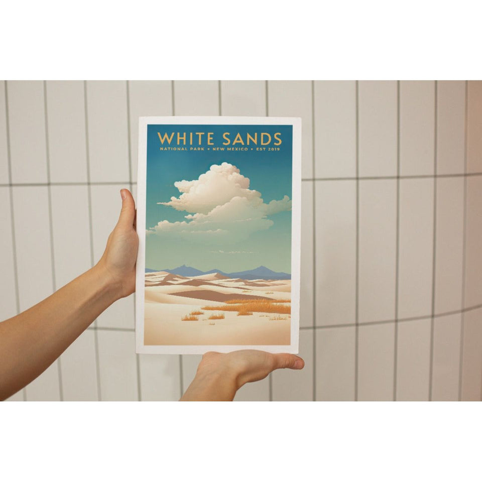 White Sands National Park Poster – White Dunes & Billowing Clouds