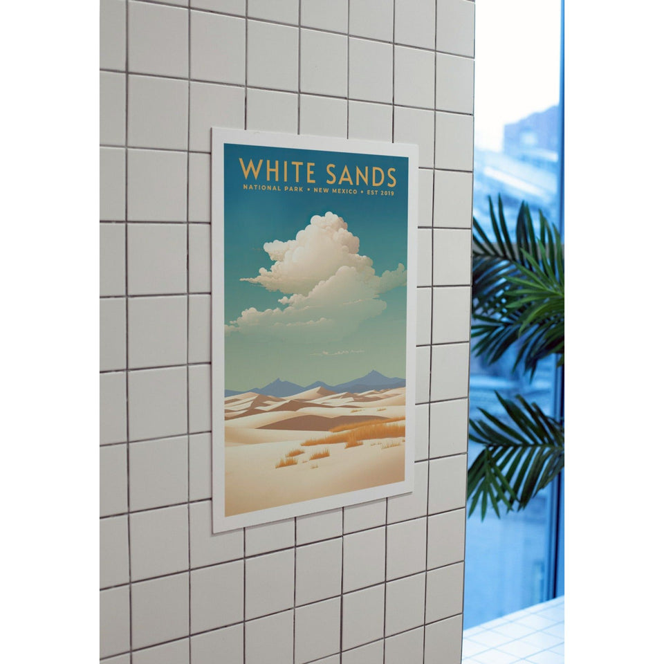 White Sands National Park Poster – White Dunes & Billowing Clouds