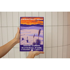 White Sands National Park Poster – Purple Dunes & Orange Sunset – Ranger Header