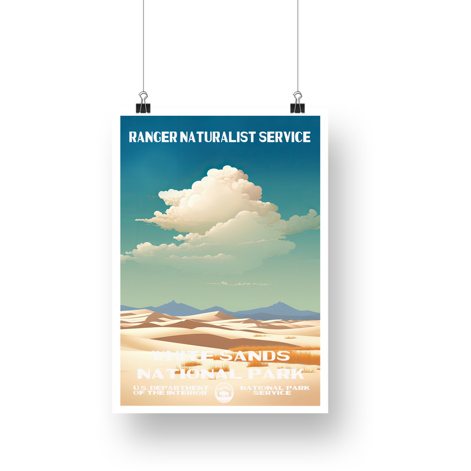 White Sands National Park Poster – White Dunes & Billowing Clouds – Ranger Header