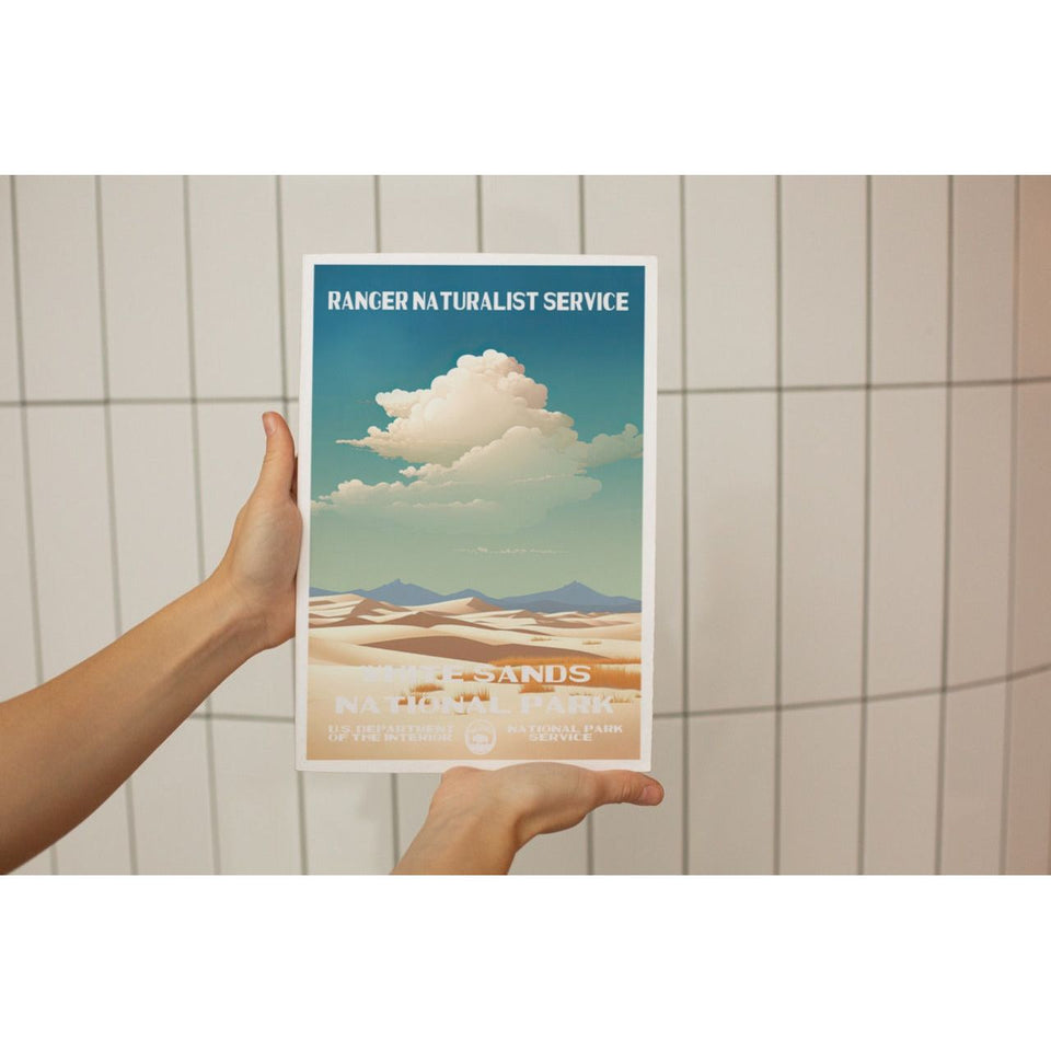 White Sands National Park Poster – White Dunes & Billowing Clouds – Ranger Header