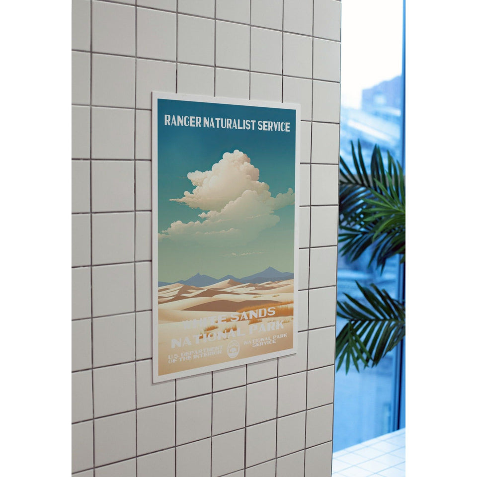 White Sands National Park Poster – White Dunes & Billowing Clouds – Ranger Header