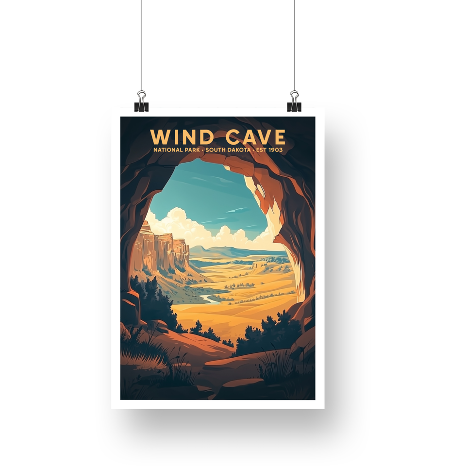 Wind Cave National Park Poster – Cave Entrance & Prairie View