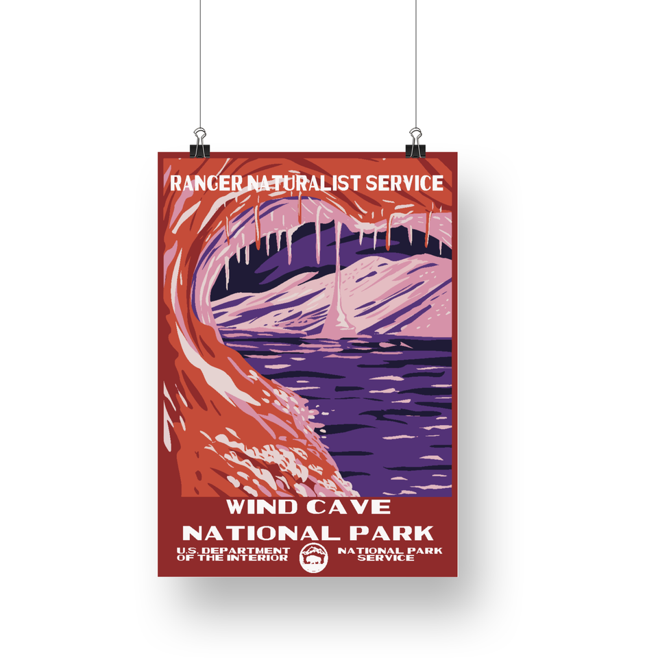 Wind Cave National Park Poster – Purple Cave Pool & Stone Arch – Ranger Header