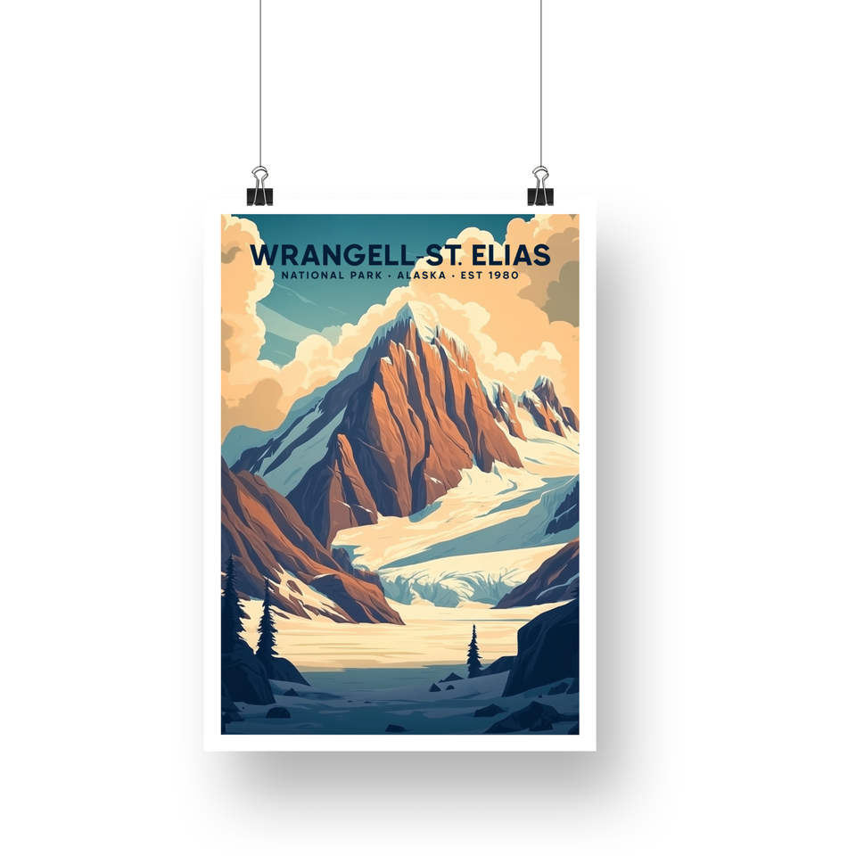 Wrangell-St. Elias National Park Poster – Glacier Valley & Mountain Peaks