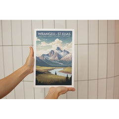 Wrangell-St. Elias National Park Poster – Snowy Peaks & Winding Lake