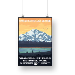Wrangell-St. Elias National Park Poster – Snowy Range & Blue Lake – Ranger Header