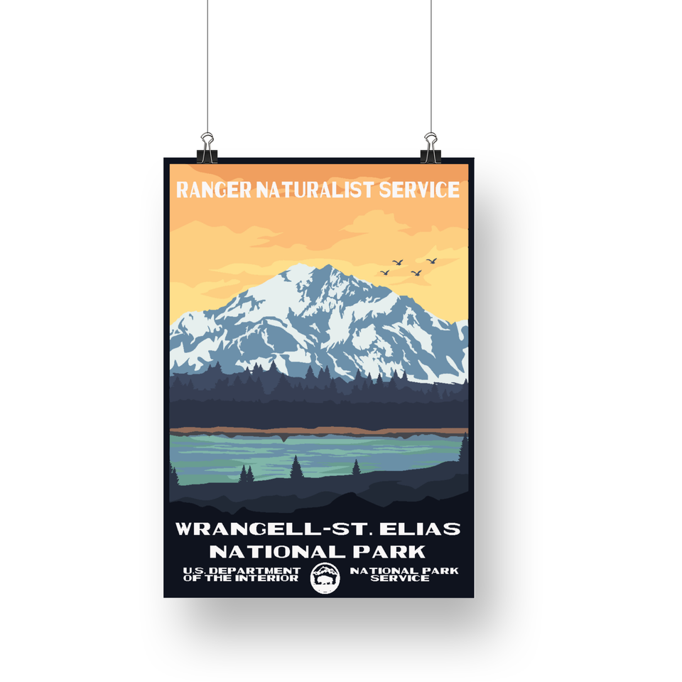 Wrangell-St. Elias National Park Poster – Snowy Range & Blue Lake – Ranger Header