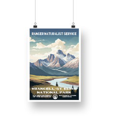 Wrangell-St. Elias National Park Poster – Snowy Peaks & Winding Lake – Ranger Header
