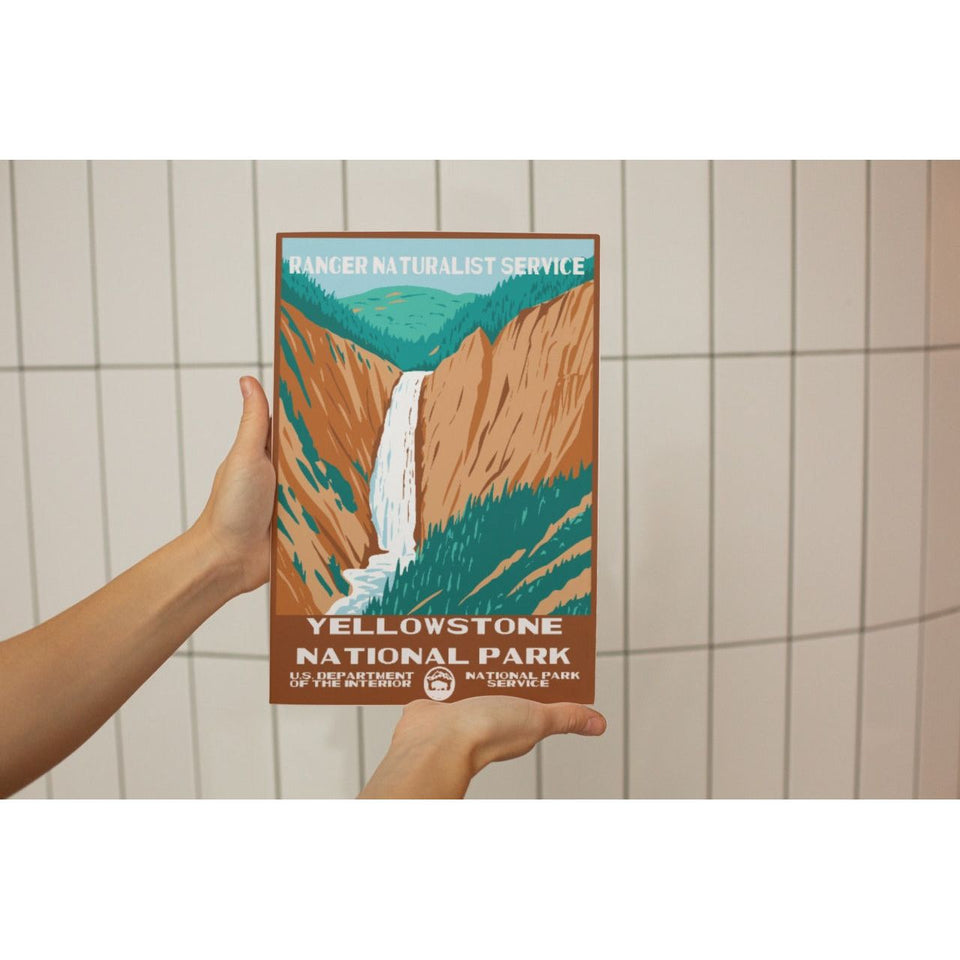 Yellowstone National Park Poster – Waterfall & Golden Canyon Walls – Ranger Header