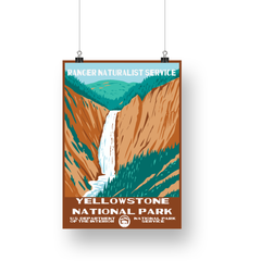 Yellowstone National Park Poster – Waterfall & Golden Canyon Walls – Ranger Header