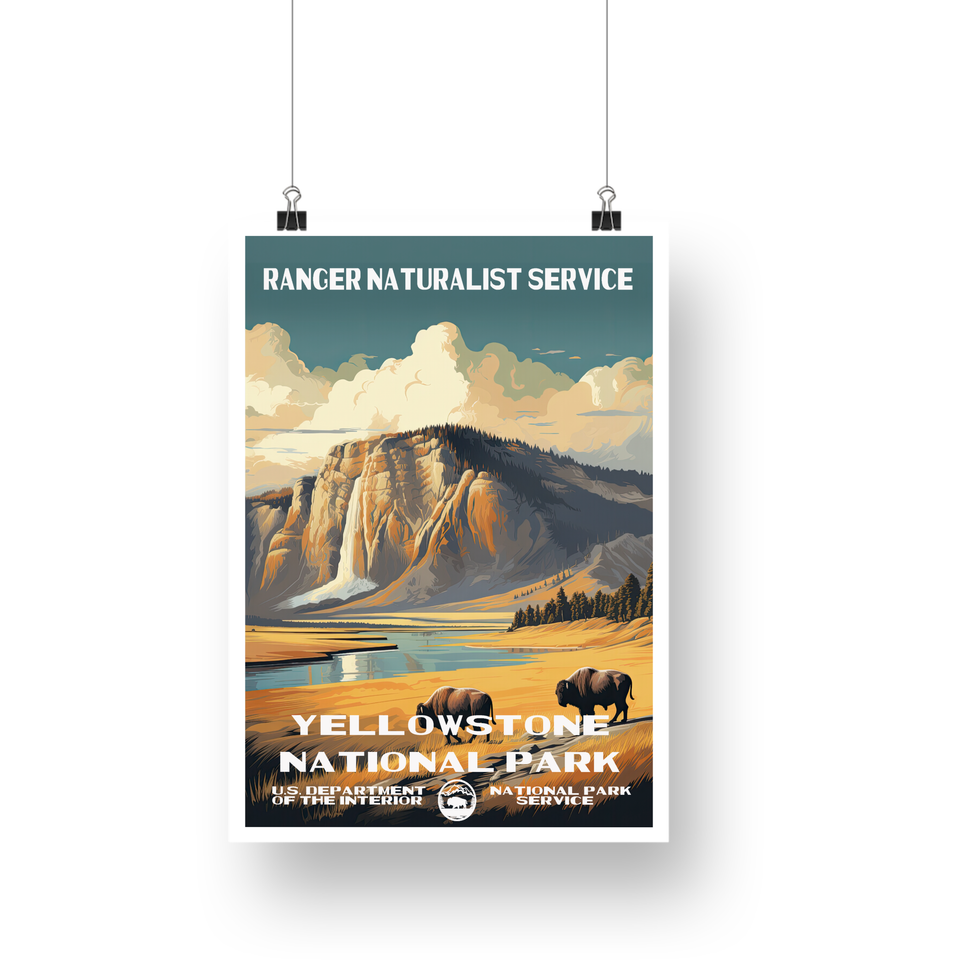 Yellowstone National Park Poster – Bear & Golden Plateau – Ranger Header