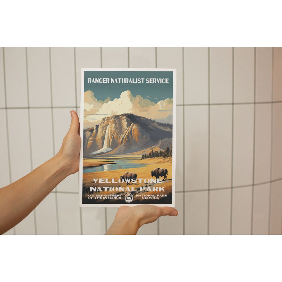 Yellowstone National Park Poster – Bear & Golden Plateau – Ranger Header