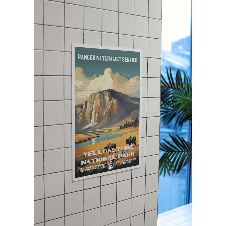 Yellowstone National Park Poster – Bear & Golden Plateau – Ranger Header