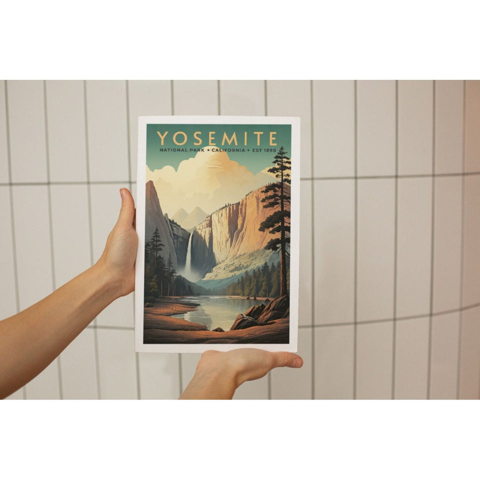 Yosemite National Park Poster – Waterfall & Granite Valley