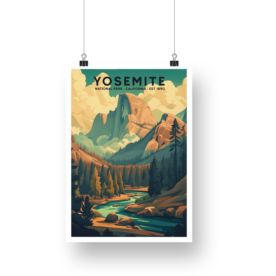 Yosemite National Park Poster – Granite Peak & Valley River