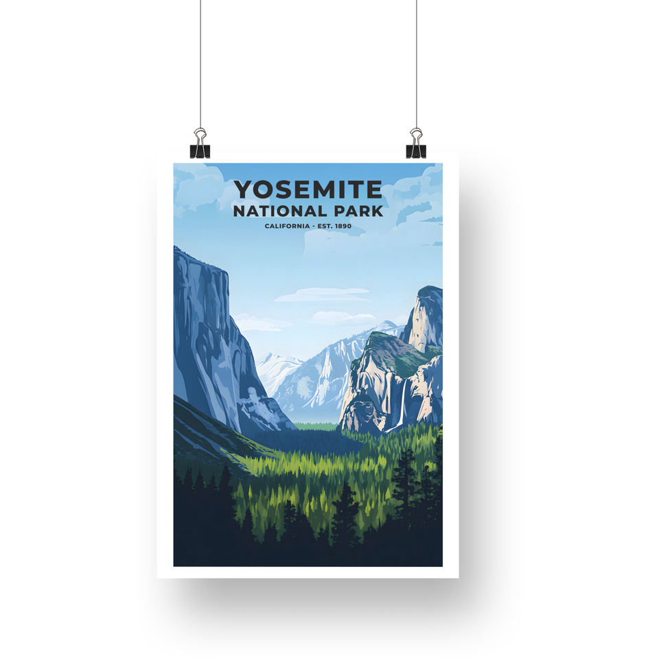 Yosemite National Park Poster – Granite Valley & Evergreen Forest