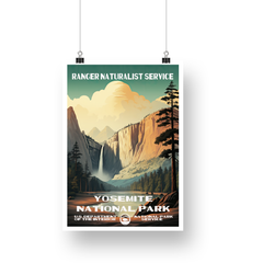 Yosemite National Park Poster – Waterfall & Granite Valley – Ranger Header