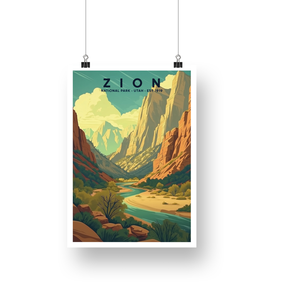 Zion National Park Poster – Green Canyon & River Bend
