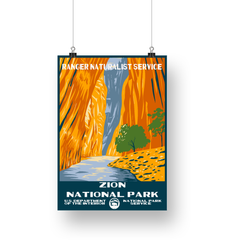 Zion National Park Poster – Orange Gorge & River – Ranger Header