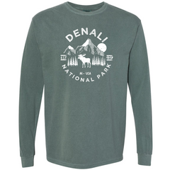 Denali National Park Comfort Colors Long Sleeve T-Shirt – Caribou Mountain Emblem