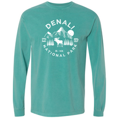 Denali National Park Comfort Colors Long Sleeve T-Shirt – Caribou Mountain Emblem