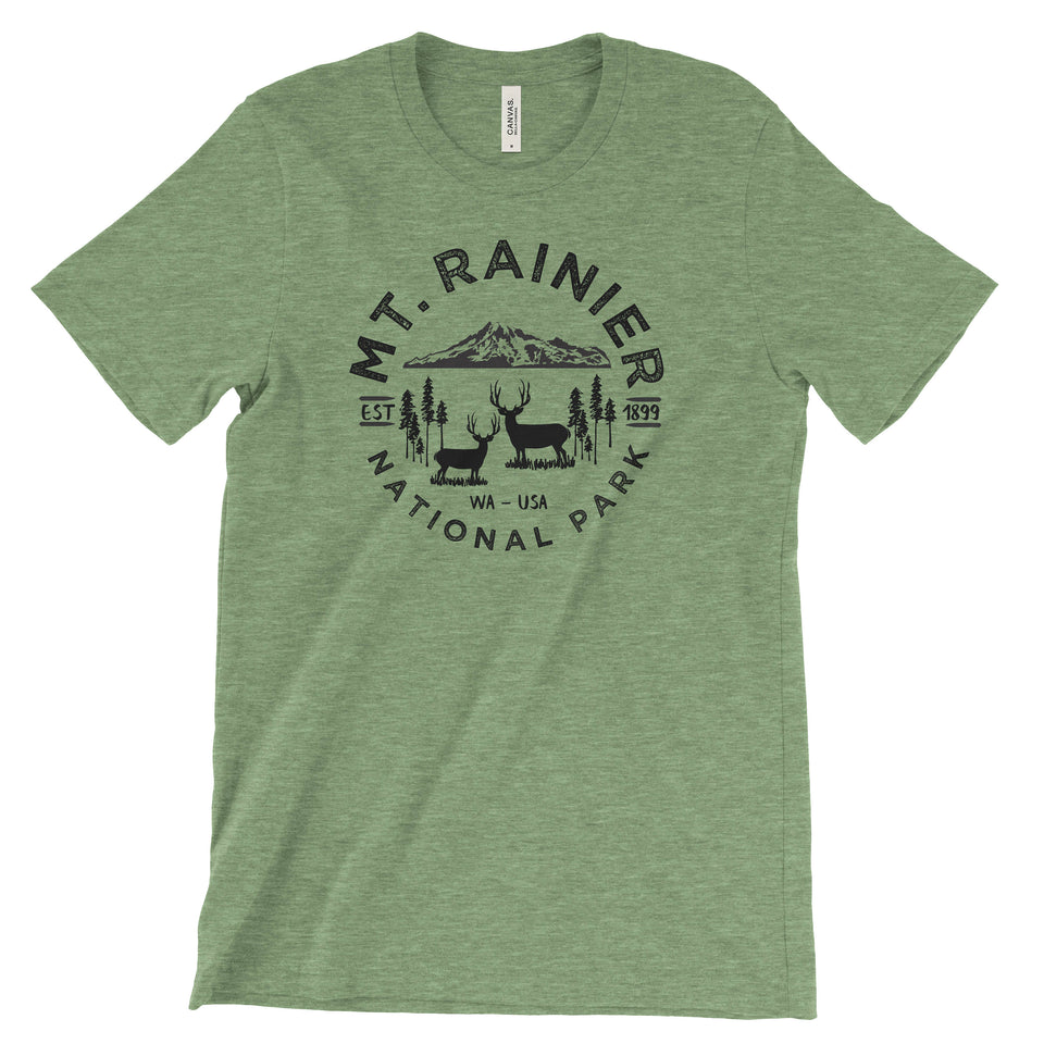 Mount Rainier National Park T-Shirt – Mountain and Wildlife Emblem in Black