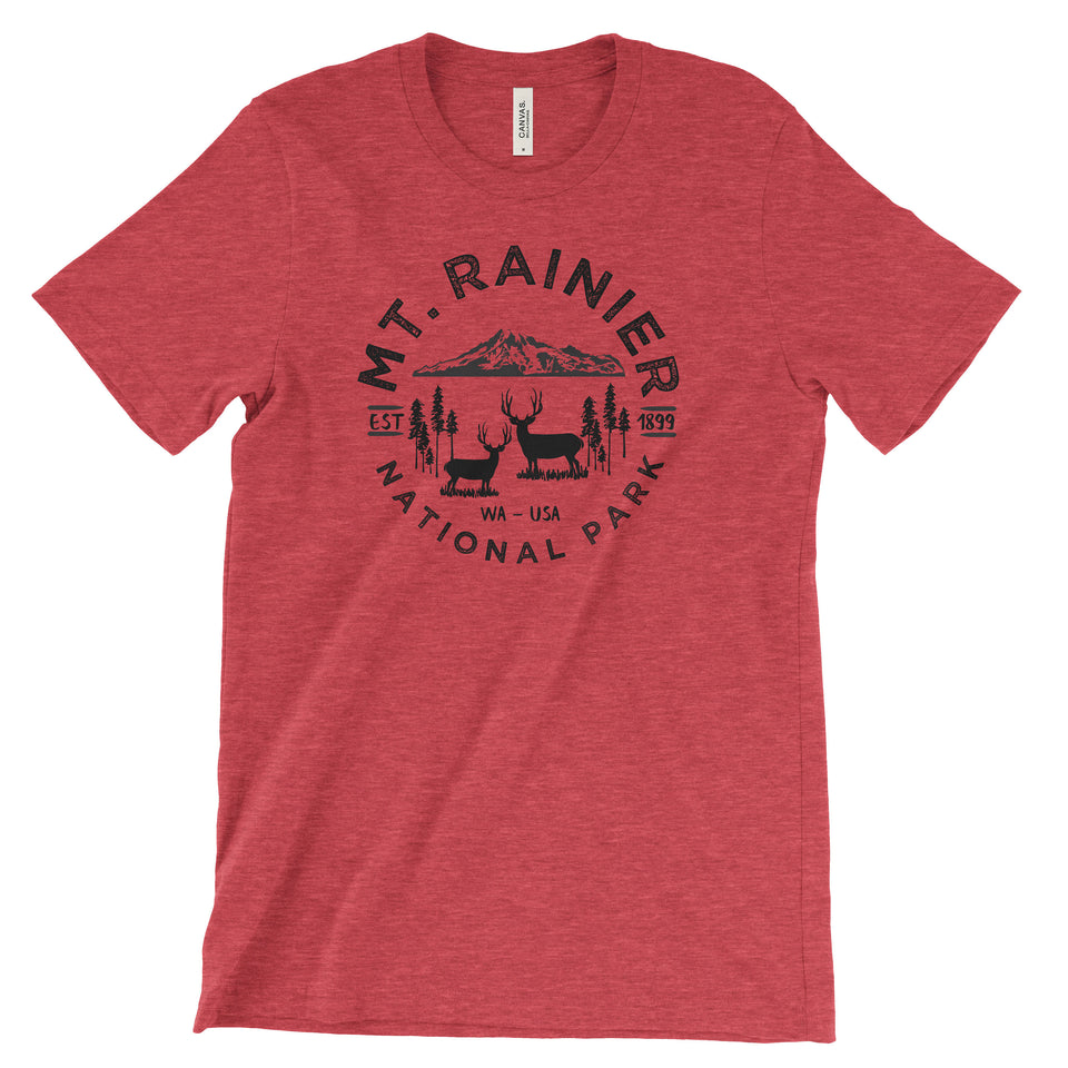 Mount Rainier National Park T-Shirt – Mountain and Wildlife Emblem in Black