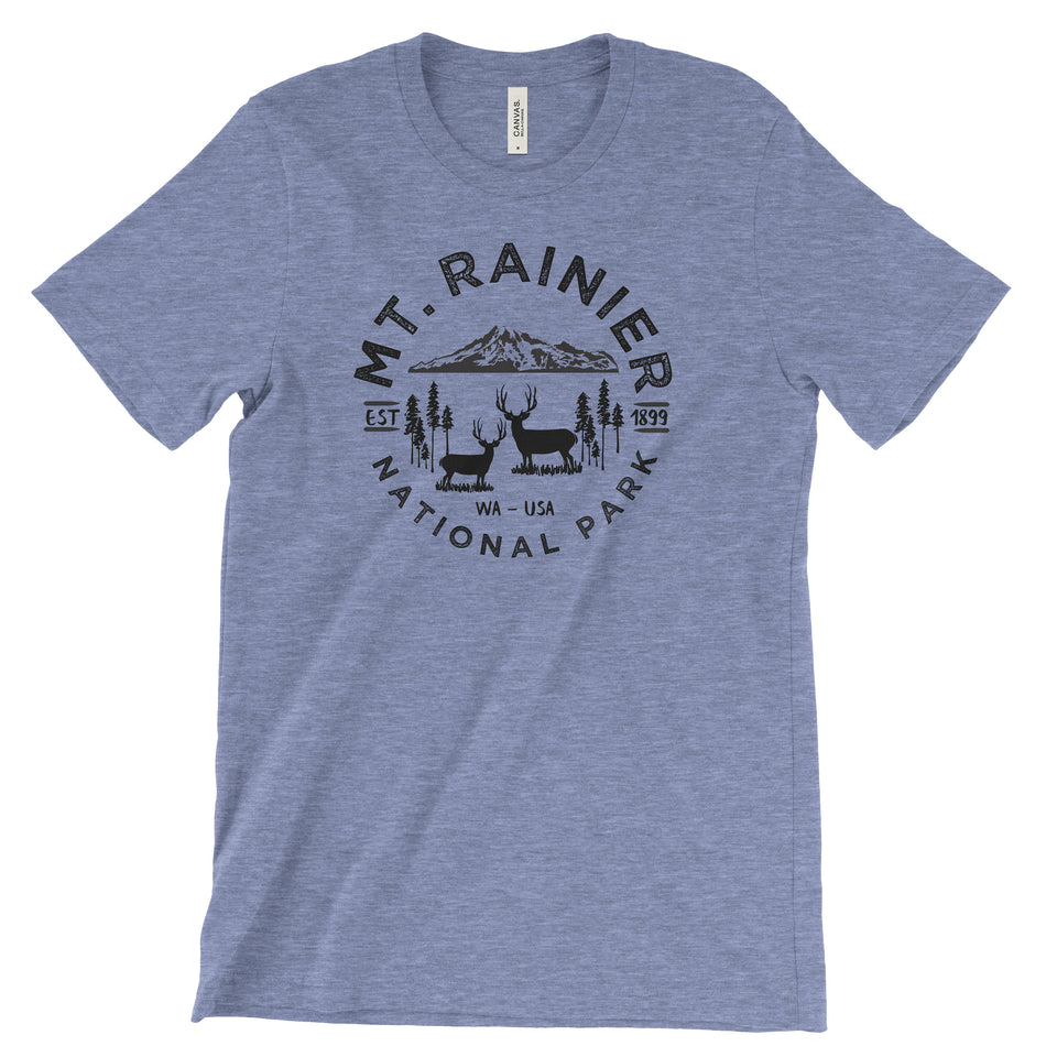 Mount Rainier National Park T-Shirt – Mountain and Wildlife Emblem in Black