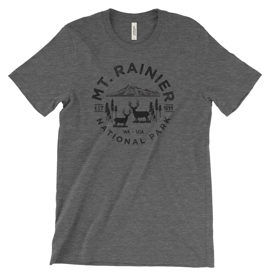 Mount Rainier National Park T-Shirt – Mountain and Wildlife Emblem in Black